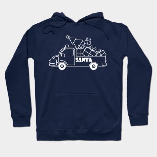 Outline white Christmas truck with gift boxes side view Hoodie